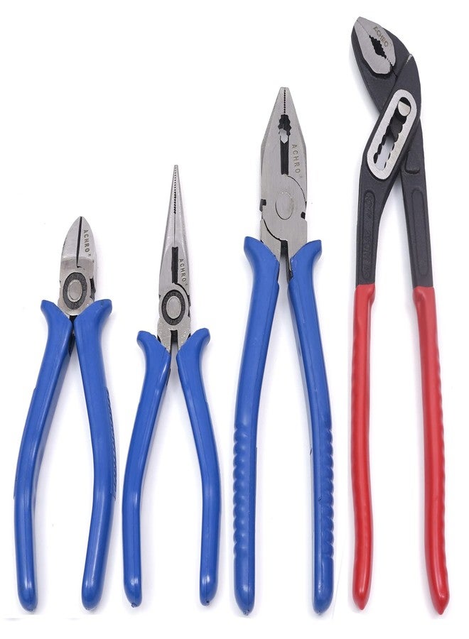 ACHRO Plier Set Of 4 Pieces, 8 Inch Combination plier, 6 Inch Long Nose, 6 Inch Diagonal Cutting plier And 10 Inch Water Pump Plier (Pouch Packing) - Image 2